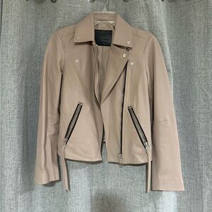 All Saints Women’s Leather Moto Jacket - Taupe